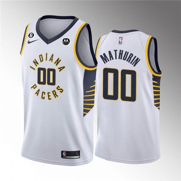 Men's Indiana Pacers #00 Bennedict Mathurin White Association Edition With NO.6 Patch Stitched Basketball Jersey